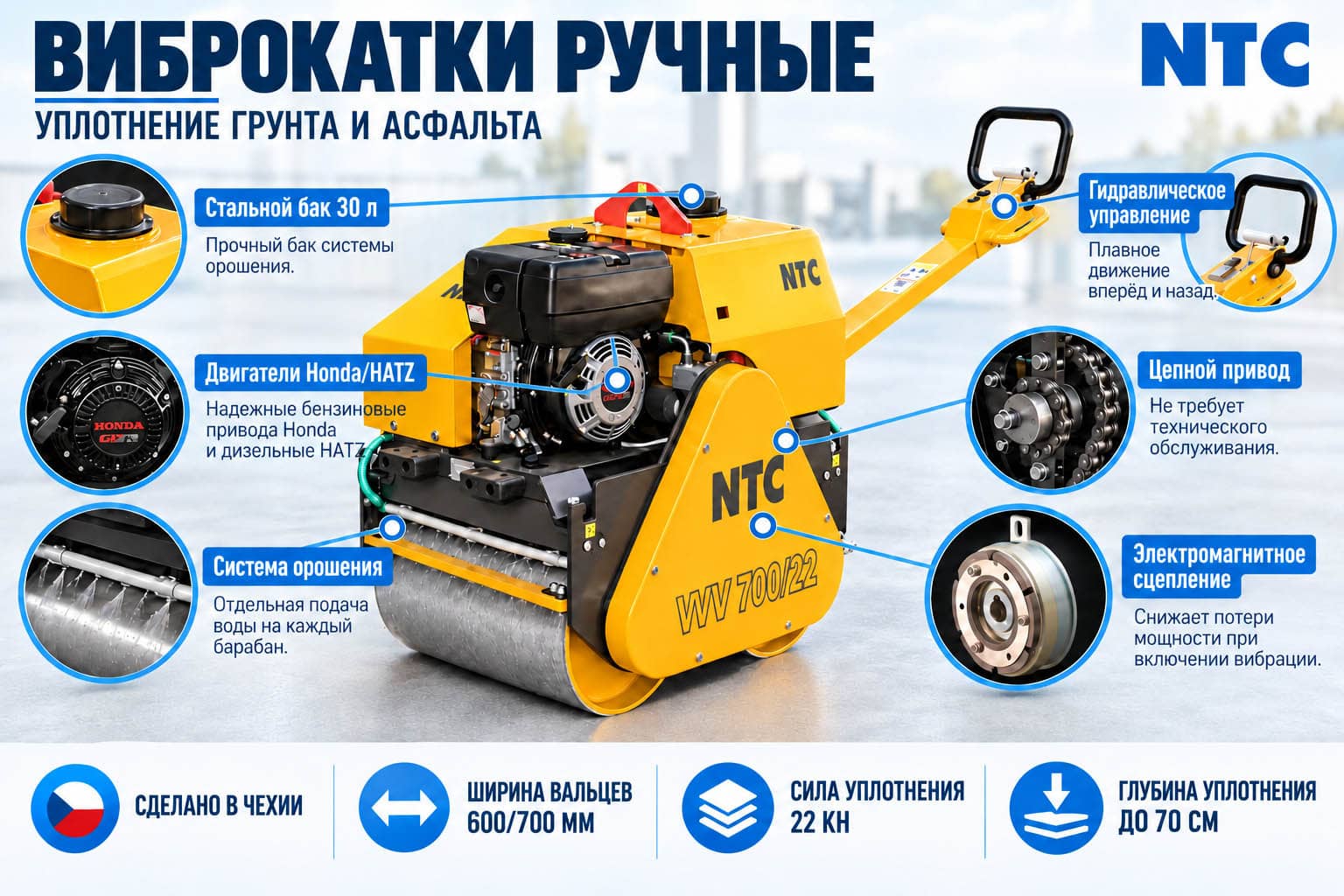 Конструктивные преимущества виброкатков ручных NTC